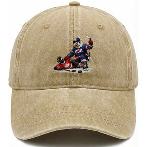 USA Eagle Vs Canada Loon Rivalry Graphic Washed Cotton Baseball Cap Funny Sports Fan Ice Hockey Game Day Supporter TS02 Print Your Wear