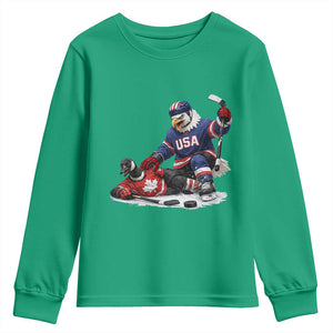 USA Eagle Vs Canada Loon Rivalry Graphic Youth Sweatshirt Funny Sports Fan Ice Hockey Game Day Supporter TS02 Irish Green Print Your Wear