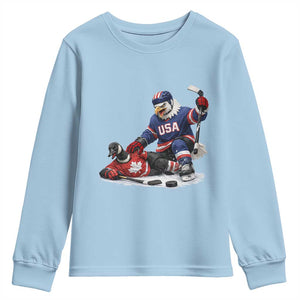 USA Eagle Vs Canada Loon Rivalry Graphic Youth Sweatshirt Funny Sports Fan Ice Hockey Game Day Supporter TS02 Light Blue Print Your Wear