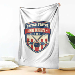 Hockey Crossed Sticks And Puck Retro USA Shield Flag Throw Blanket Red White Blue Striped Patriotic Sports Fan Pride Graphic TS02 Print Your Wear