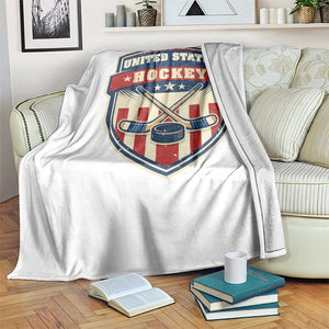 Hockey Crossed Sticks And Puck Retro USA Shield Flag Throw Blanket Red White Blue Striped Patriotic Sports Fan Pride Graphic TS02 Print Your Wear
