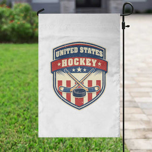 Hockey Crossed Sticks And Puck Retro USA Shield Flag Garden Flag Red White Blue Striped Patriotic Sports Fan Pride Graphic TS02 Print Your Wear