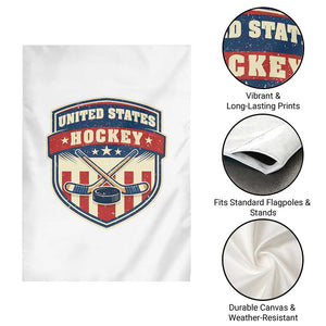 Hockey Crossed Sticks And Puck Retro USA Shield Flag Garden Flag Red White Blue Striped Patriotic Sports Fan Pride Graphic TS02 Print Your Wear