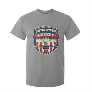 Hockey Crossed Sticks And Puck Retro USA Shield Flag T Shirt For Kid Red White Blue Striped Patriotic Sports Fan Pride Graphic TS02 Sport Gray Print Your Wear