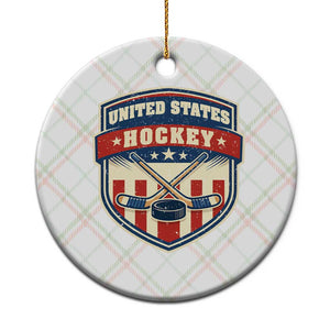 Hockey Crossed Sticks And Puck Retro USA Shield Flag Ceramic Ornament Red White Blue Striped Patriotic Sports Fan Pride Graphic TS02 1pc Christmas Plaid Print Your Wear