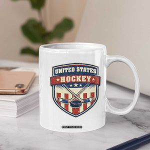 Hockey Crossed Sticks And Puck Retro USA Shield Flag Coffee Mug Red White Blue Striped Patriotic Sports Fan Pride Graphic TS02 Print Your Wear