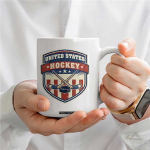 Hockey Crossed Sticks And Puck Retro USA Shield Flag Coffee Mug Red White Blue Striped Patriotic Sports Fan Pride Graphic TS02 Print Your Wear