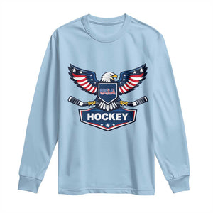 Screaming American Eagle Hockey Pride Graphic Long Sleeve Shirt Proud USA Ice Sticks Sports Fan TS02 Light Blue Print Your Wear