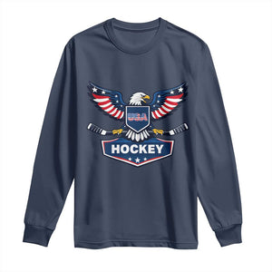 Screaming American Eagle Hockey Pride Graphic Long Sleeve Shirt Proud USA Ice Sticks Sports Fan TS02 Navy Print Your Wear