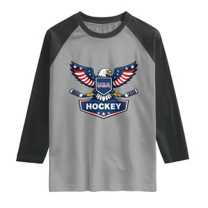 Screaming American Eagle Hockey Pride Graphic Raglan Shirt Proud USA Ice Sticks Sports Fan TS02 Sport Gray Black Print Your Wear