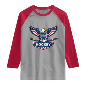 Screaming American Eagle Hockey Pride Graphic Raglan Shirt Proud USA Ice Sticks Sports Fan TS02 Sport Gray Red Print Your Wear