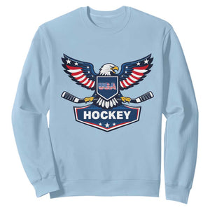 Screaming American Eagle Hockey Pride Graphic Sweatshirt Proud USA Ice Sticks Sports Fan TS02 Light Blue Print Your Wear