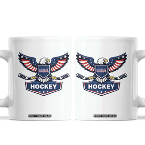 Screaming American Eagle Hockey Pride Graphic Coffee Mug Proud USA Ice Sticks Sports Fan TS02 White Print Your Wear