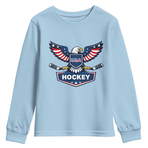 Screaming American Eagle Hockey Pride Graphic Youth Sweatshirt Proud USA Ice Sticks Sports Fan TS02 Light Blue Print Your Wear