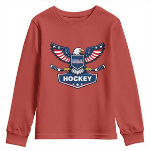 Screaming American Eagle Hockey Pride Graphic Youth Sweatshirt Proud USA Ice Sticks Sports Fan TS02 Red Print Your Wear