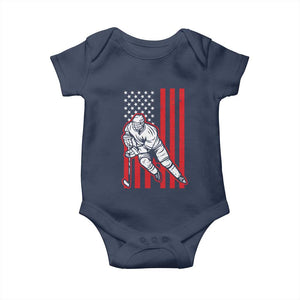 Patriotic American Flag Ice Hockey Player Baby Onesie Stars And Stripes Sports Graphic TS02 Navy Print Your Wear