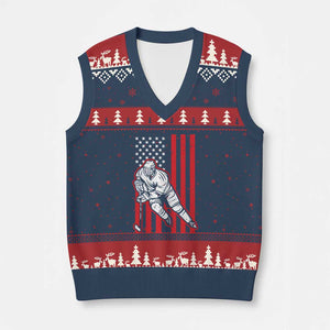 Patriotic American Flag Ice Hockey Player V-Neck Knit Sweater Vest Stars And Stripes Sports Graphic TS02 Navy Red Print Your Wear