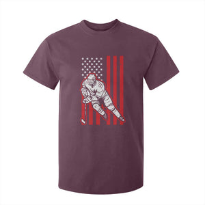 Patriotic American Flag Ice Hockey Player T Shirt For Kid Stars And Stripes Sports Graphic TS02 Maroon Print Your Wear
