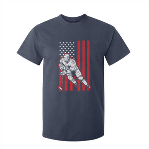 Patriotic American Flag Ice Hockey Player T Shirt For Kid Stars And Stripes Sports Graphic TS02 Navy Print Your Wear