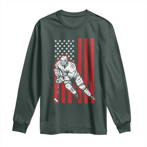 Patriotic American Flag Ice Hockey Player Long Sleeve Shirt Stars And Stripes Sports Graphic TS02 Dark Forest Green Print Your Wear
