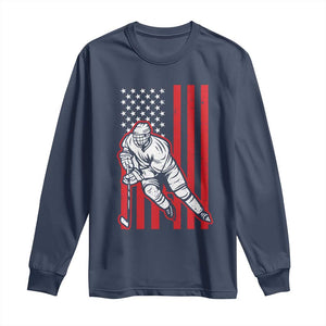 Patriotic American Flag Ice Hockey Player Long Sleeve Shirt Stars And Stripes Sports Graphic TS02 Navy Print Your Wear