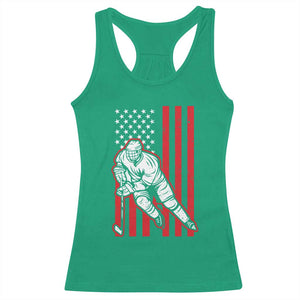 Patriotic American Flag Ice Hockey Player Racerback Tank Top Stars And Stripes Sports Graphic TS02 Irish Green Print Your Wear