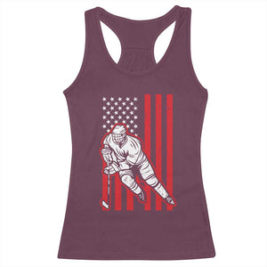 Patriotic American Flag Ice Hockey Player Racerback Tank Top Stars And Stripes Sports Graphic TS02 Maroon Print Your Wear