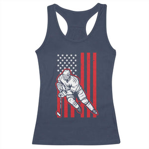 Patriotic American Flag Ice Hockey Player Racerback Tank Top Stars And Stripes Sports Graphic TS02 Navy Print Your Wear