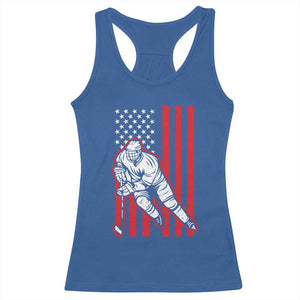 Patriotic American Flag Ice Hockey Player Racerback Tank Top Stars And Stripes Sports Graphic TS02 Royal Blue Print Your Wear