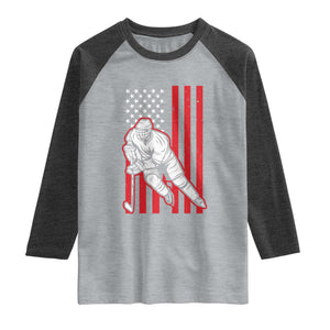 Patriotic American Flag Ice Hockey Player Raglan Shirt Stars And Stripes Sports Graphic TS02 Heather Gray Heather Charcoal Print Your Wear