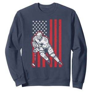 Patriotic American Flag Ice Hockey Player Sweatshirt Stars And Stripes Sports Graphic TS02 Navy Print Your Wear