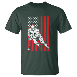 Patriotic American Flag Ice Hockey Player T Shirt Stars And Stripes Sports Graphic TS02 Dark Forest Green Print Your Wear
