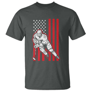 Patriotic American Flag Ice Hockey Player T Shirt Stars And Stripes Sports Graphic TS02 Dark Heather Print Your Wear