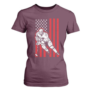 Patriotic American Flag Ice Hockey Player T Shirt For Women Stars And Stripes Sports Graphic TS02 Maroon Print Your Wear