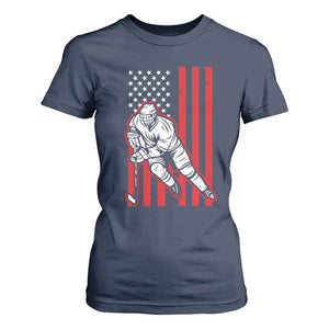 Patriotic American Flag Ice Hockey Player T Shirt For Women Stars And Stripes Sports Graphic TS02 Navy Print Your Wear