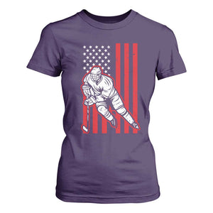 Patriotic American Flag Ice Hockey Player T Shirt For Women Stars And Stripes Sports Graphic TS02 Purple Print Your Wear