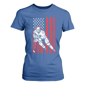Patriotic American Flag Ice Hockey Player T Shirt For Women Stars And Stripes Sports Graphic TS02 Royal Blue Print Your Wear