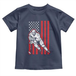 Patriotic American Flag Ice Hockey Player Toddler T Shirt Stars And Stripes Sports Graphic TS02 Navy Print Your Wear