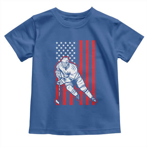 Patriotic American Flag Ice Hockey Player Toddler T Shirt Stars And Stripes Sports Graphic TS02 Royal Blue Print Your Wear