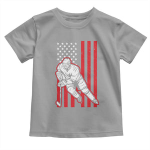 Patriotic American Flag Ice Hockey Player Toddler T Shirt Stars And Stripes Sports Graphic TS02 Sport Gray Print Your Wear