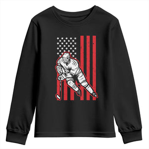 Patriotic American Flag Ice Hockey Player Youth Sweatshirt Stars And Stripes Sports Graphic TS02 Black Print Your Wear