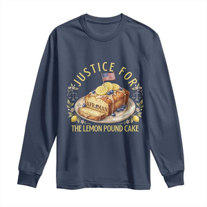 Justice for the Lemon Pound Cake Vintage Long Sleeve Shirt Funny Viral Meme Dessert Parody Rap Fans TS02 Navy Print Your Wear