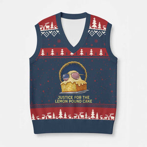 Justice for the Lemon Pound Cake V-Neck Knit Sweater Vest Viral Meme Dessert Parody Retro Hip Hop Vibe TS02 Navy Red Print Your Wear