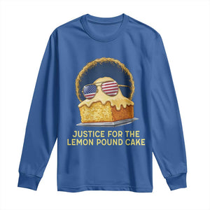 Justice for the Lemon Pound Cake Long Sleeve Shirt Viral Meme Dessert Parody Retro Hip Hop Vibe TS02 Royal Blue Print Your Wear