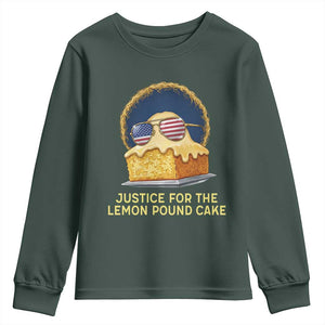 Justice for the Lemon Pound Cake Youth Sweatshirt Viral Meme Dessert Parody Retro Hip Hop Vibe TS02 Dark Forest Green Print Your Wear