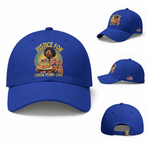 Justice for Lemon Pound Cake Patriotic Meme Baseball Cap Funny Viral Hip Hop Parody for Music Rap Fans TS02 Baseball Cap Universal Fit Royal Blue Print Your Wear