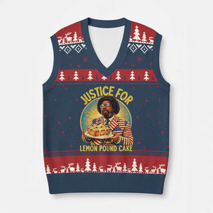 Justice for Lemon Pound Cake Patriotic Meme V-Neck Knit Sweater Vest Funny Viral Hip Hop Parody for Music Rap Fans TS02 Navy Red Print Your Wear