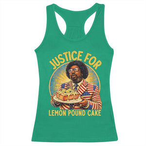 Justice for Lemon Pound Cake Patriotic Meme Racerback Tank Top Funny Viral Hip Hop Parody for Music Rap Fans TS02 Irish Green Print Your Wear