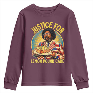 Justice for Lemon Pound Cake Patriotic Meme Youth Sweatshirt Funny Viral Hip Hop Parody for Music Rap Fans TS02 Maroon Print Your Wear