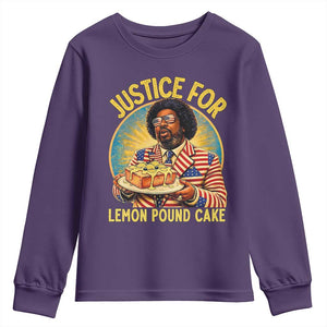 Justice for Lemon Pound Cake Patriotic Meme Youth Sweatshirt Funny Viral Hip Hop Parody for Music Rap Fans TS02 Purple Print Your Wear